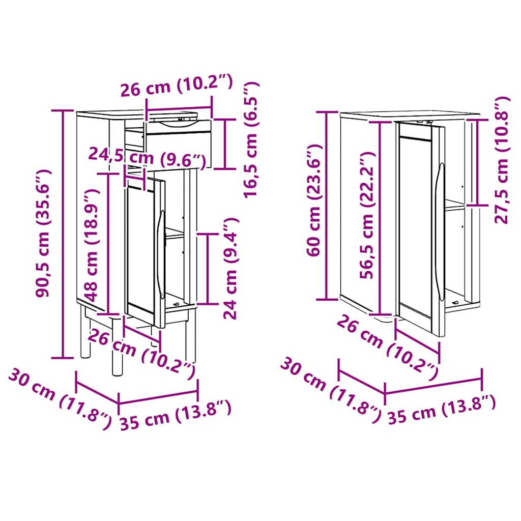 Badezimmermöbel-Set FLORO 3 stk. Weiß 60 x 40 x 80 cm
