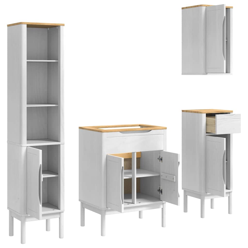 Badezimmermöbel-Set mit Tür FLORO 4 pcs Weiß Massivholz Kiefer