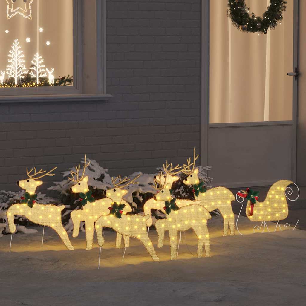 LED Rentiere 7 stk. Gold 43 x 18 x 66 cm Stoff