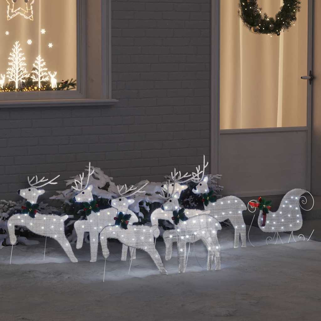 LED Rentiere 7 stk. Silber 43 x 18 x 66 cm Stoff