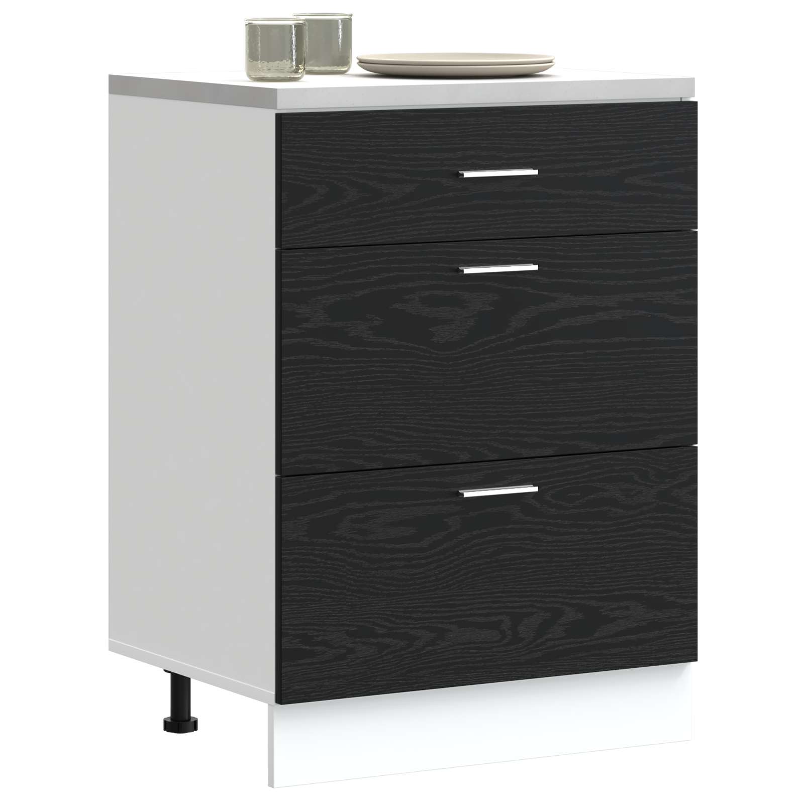 Küchenunterschrank Schwarz Eichen-Optik 60 x 46 x 81,5 cm