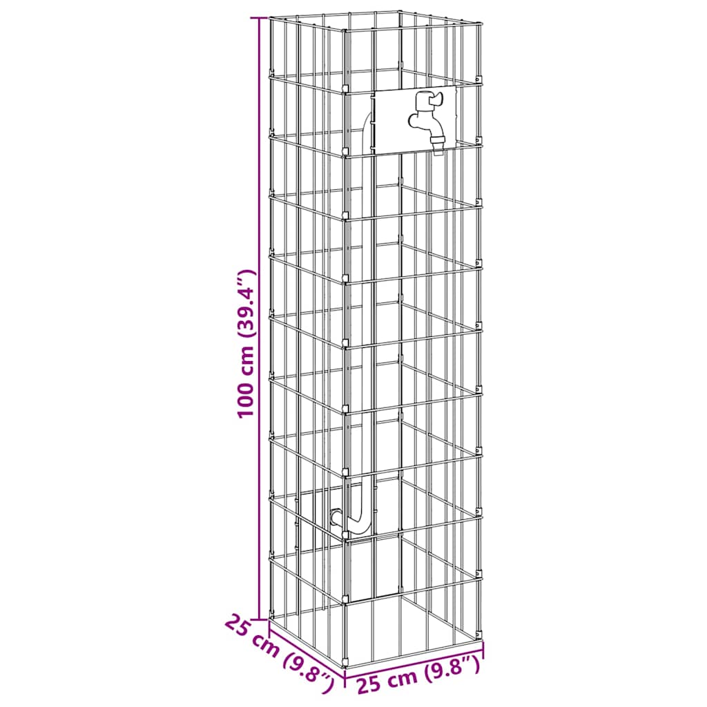 Gabionen Wasserhahn 4 Stk. Silber 25 x 25 x 100 cm