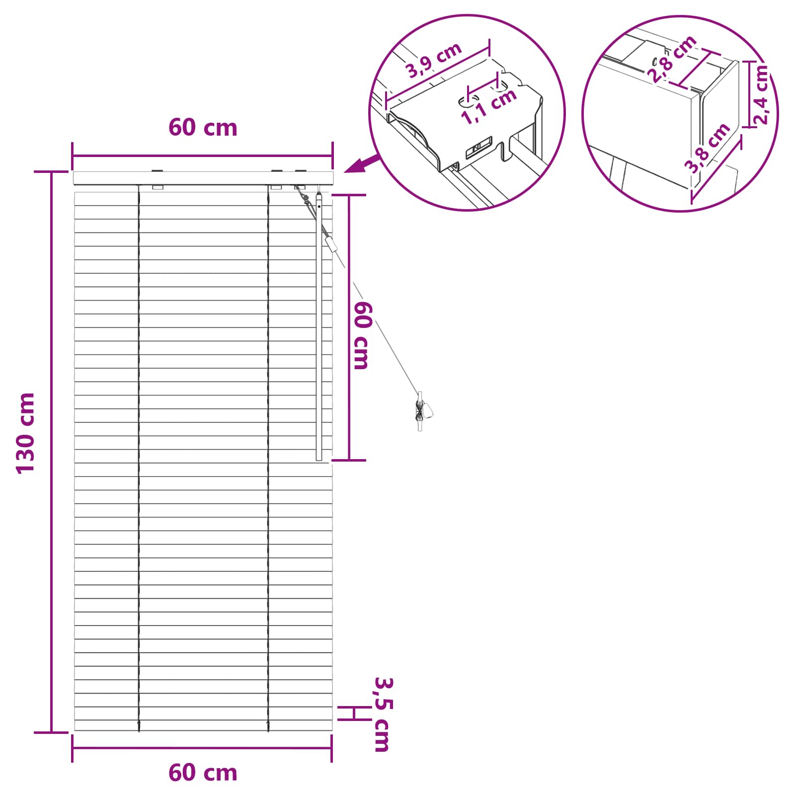 Venezianische Jalousie Eichenoptik 60 x 130 cm 35 mm