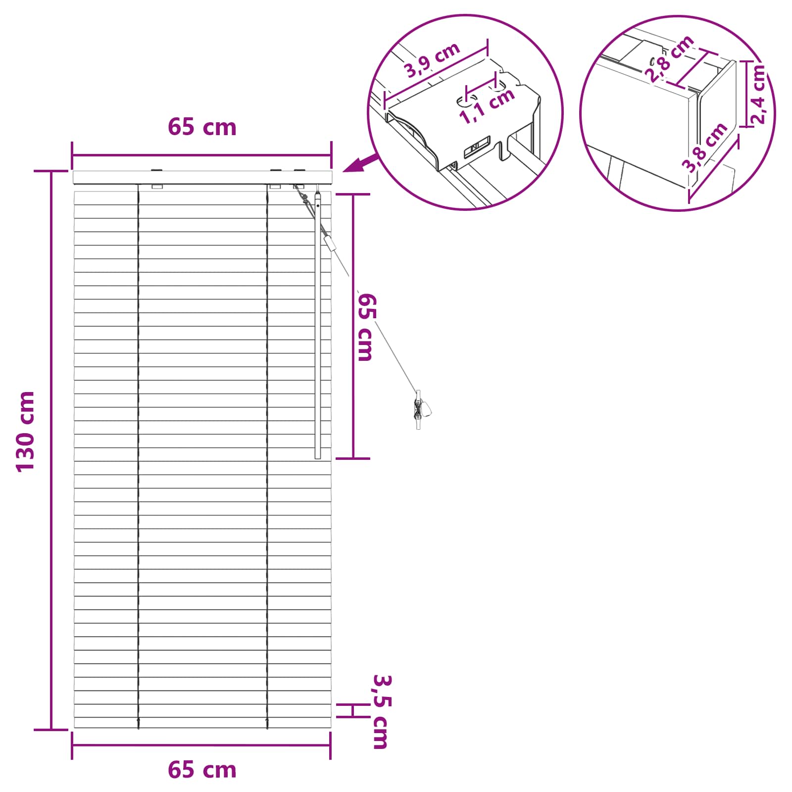 Venezianische Jalousie Eichenoptik 65 x 130 cm 35 mm