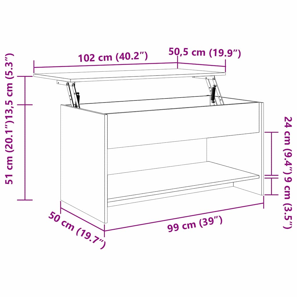 Couchtisch Altholz 102 x 50 x 52.5 cm Holzwerkstoff