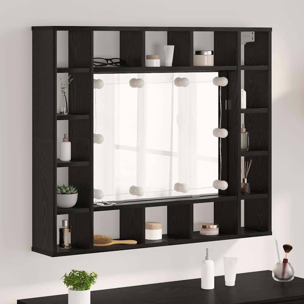Spiegelschrank mit Regal Schwarz Eichen-Optik 91 x 15 x 76.5 cm