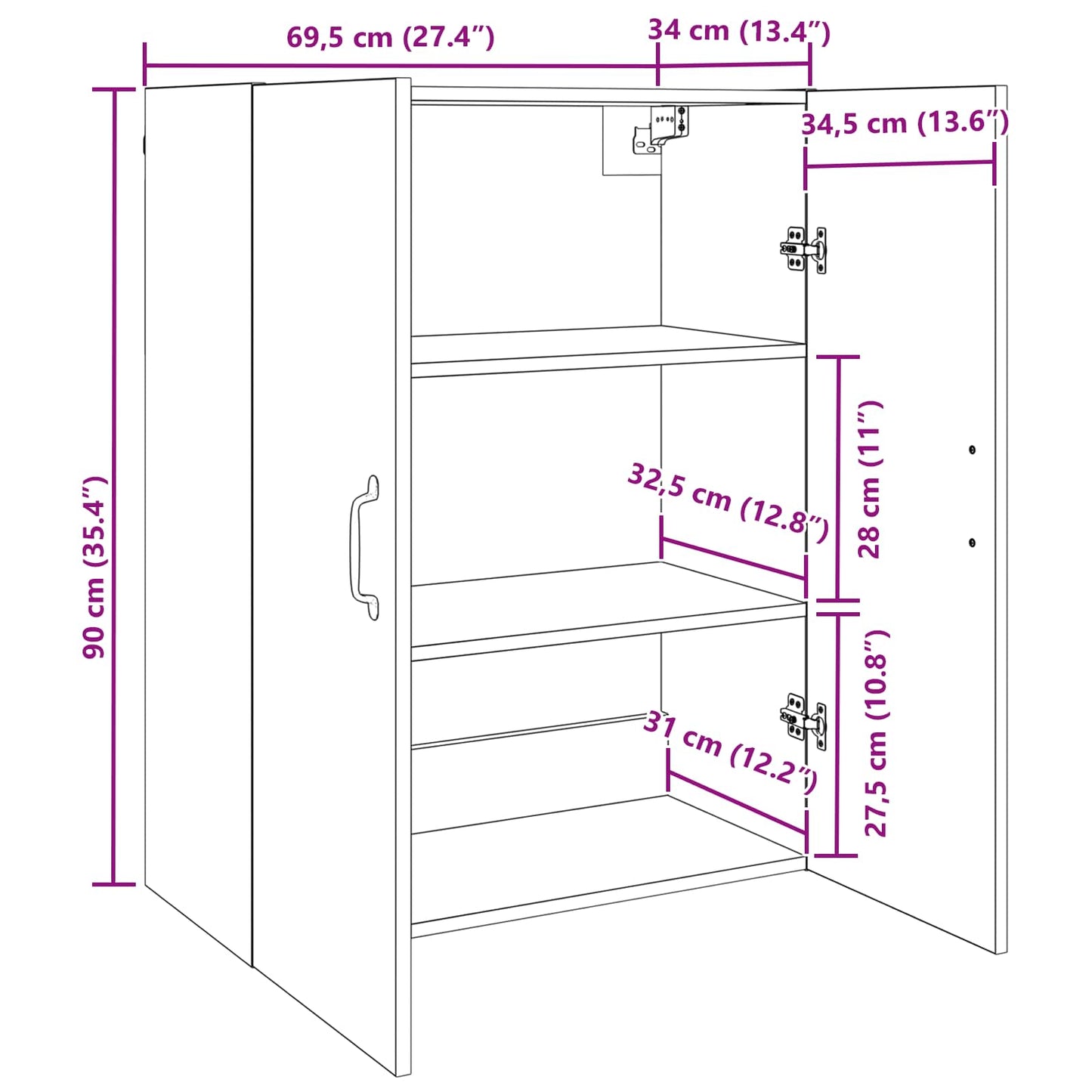 Wandschrank Altholz 69,5 x 34 x 90 cm Holzwerkstoff
