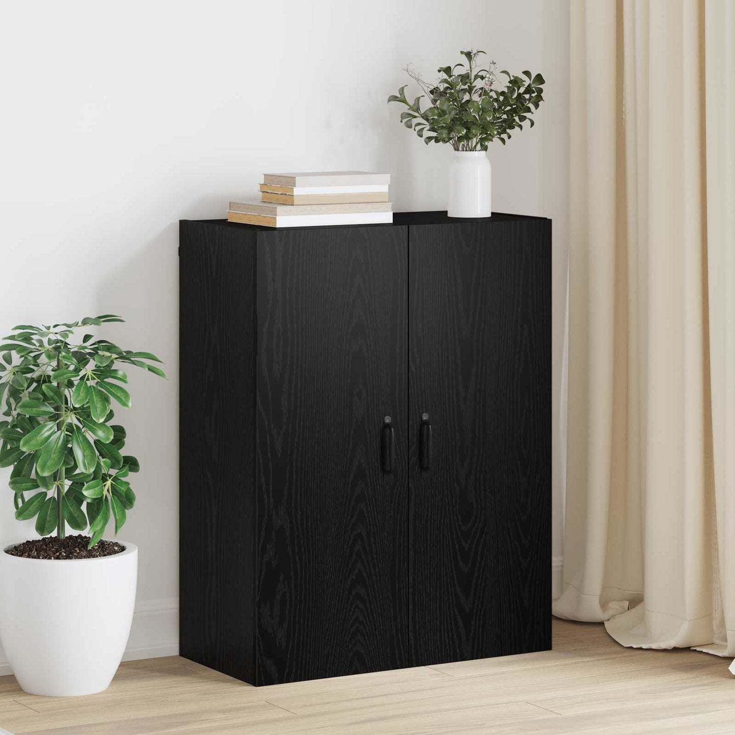Wandschrank Schwarz Eichen-Optik 69,5 x 34 x 90 cm