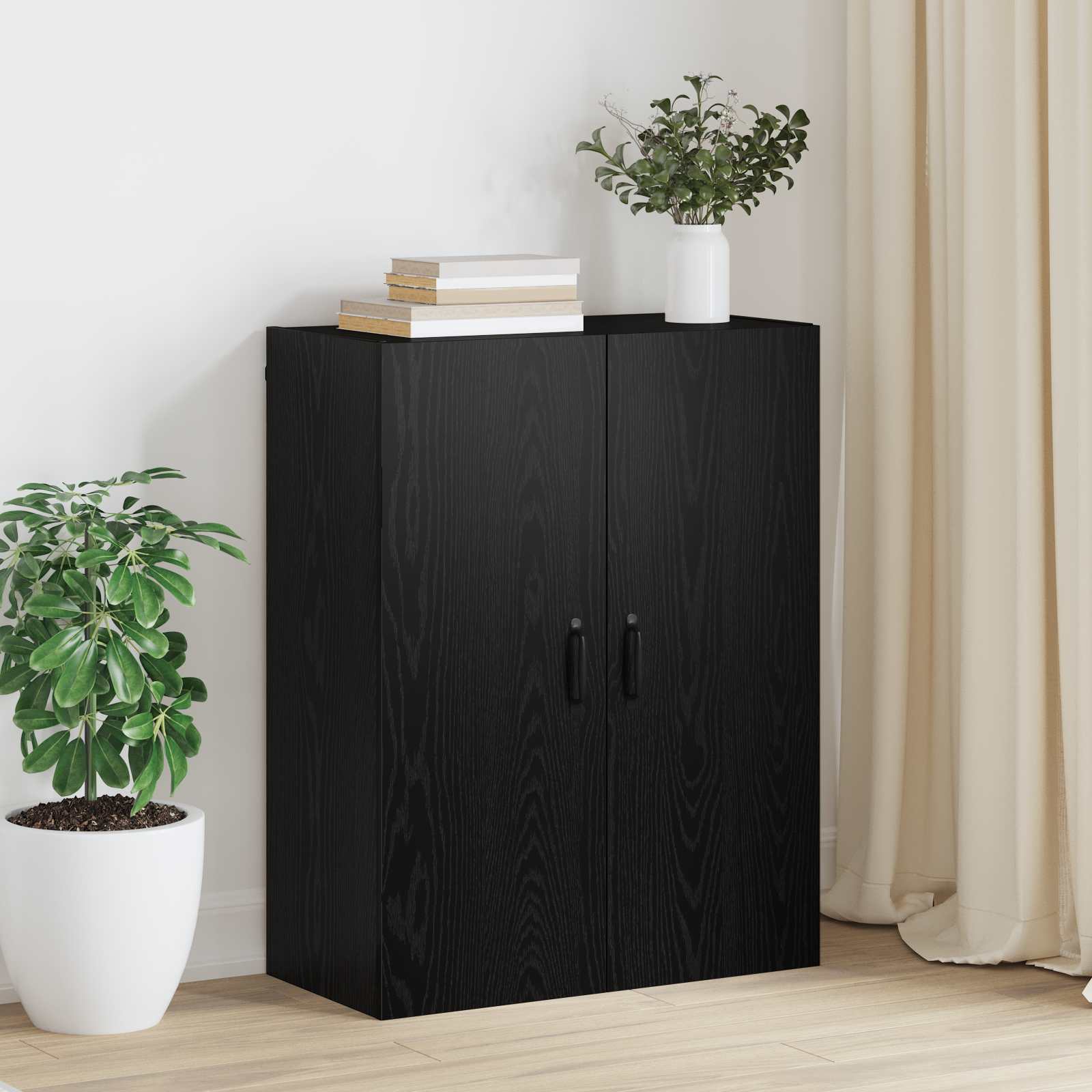 Wandschrank Schwarz Eichen-Optik 69,5 x 34 x 90 cm