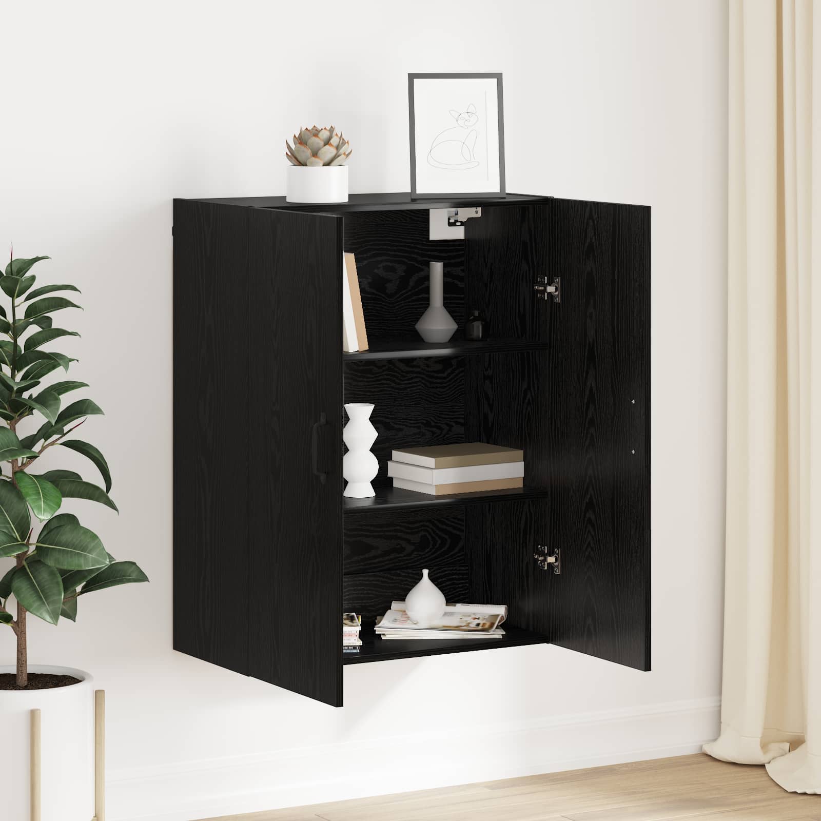 Wandschrank Schwarz Eichen-Optik 69,5 x 34 x 90 cm