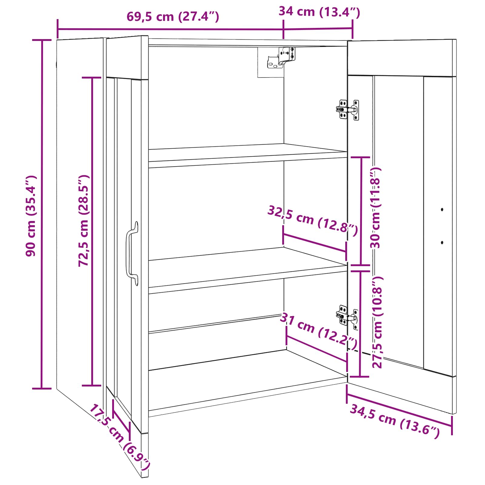Aufbewahrungsschrank Wandmontiert Altholz 69,5 x 34 x 90 cm