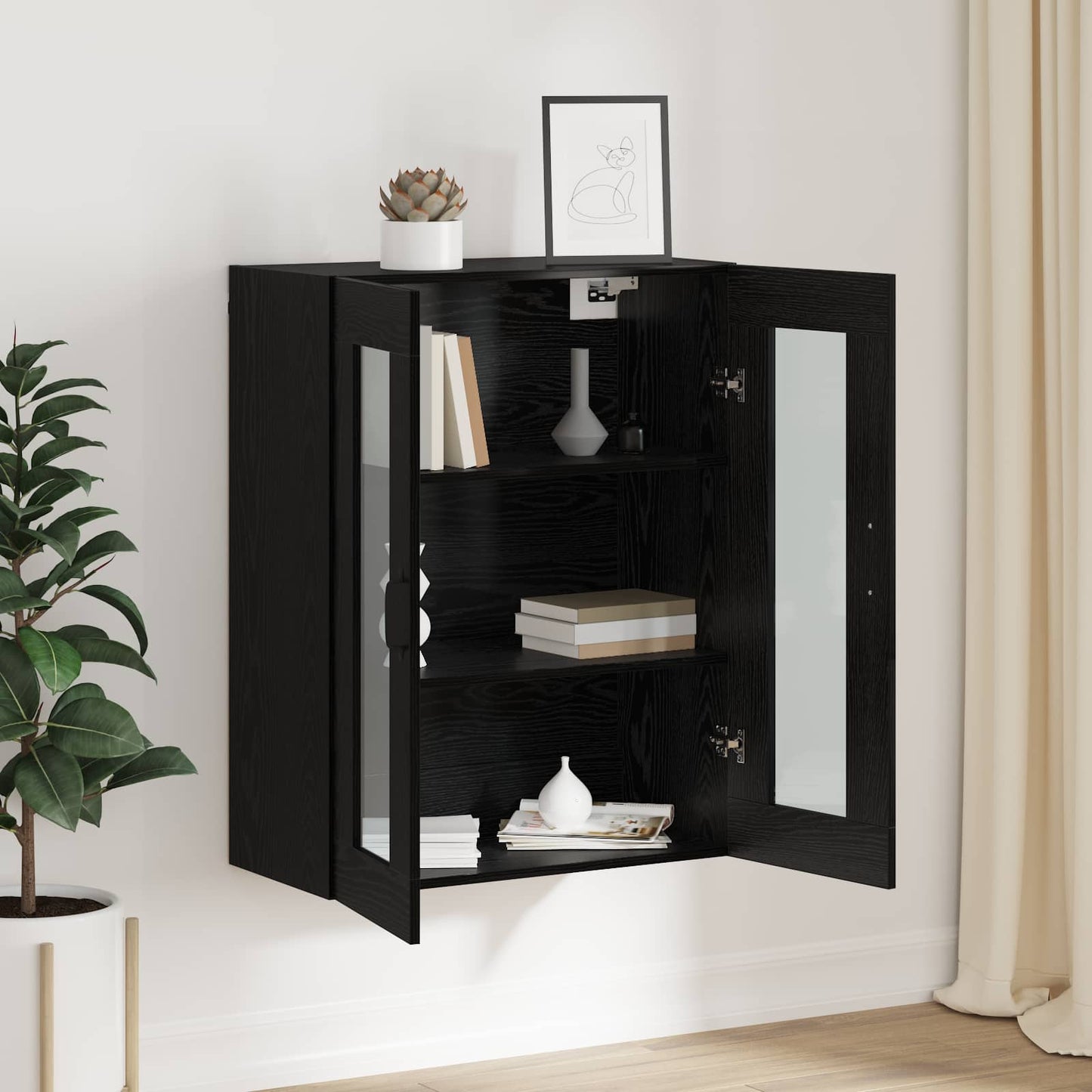 Aufbewahrungsschrank Schwarz Eichen-Optik 69,5 x 34 x 90 cm