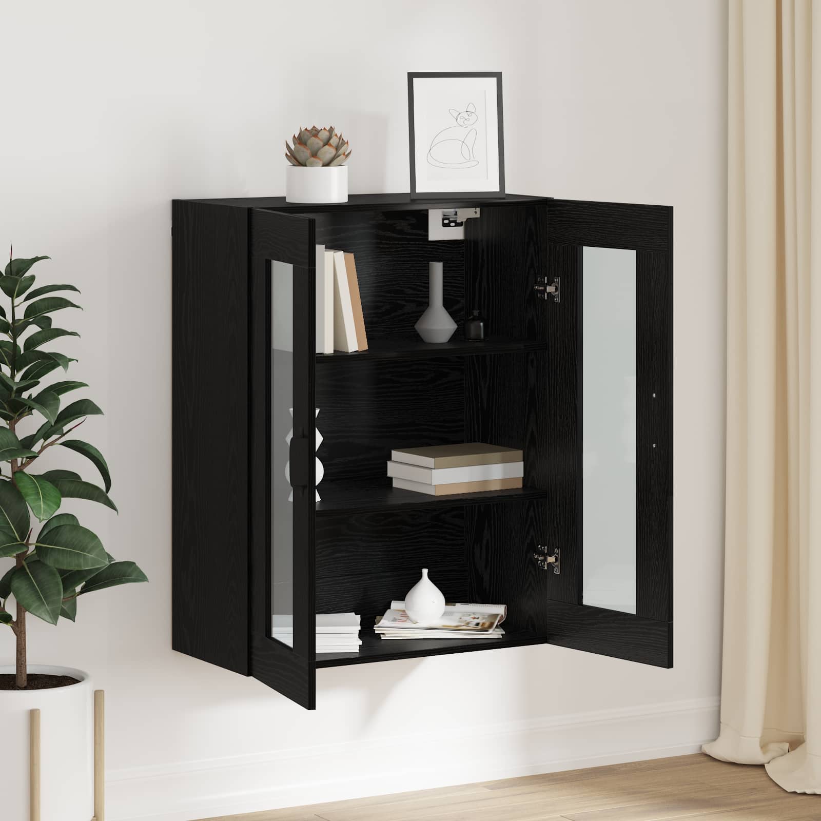 Aufbewahrungsschrank Schwarz Eichen-Optik 69,5 x 34 x 90 cm