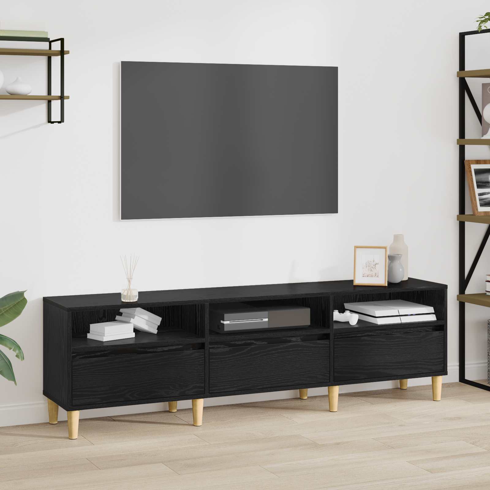 TV-Schränk 150 x 30 x 45 cm Schwarz Eichen-Optik Holzwerkstoff
