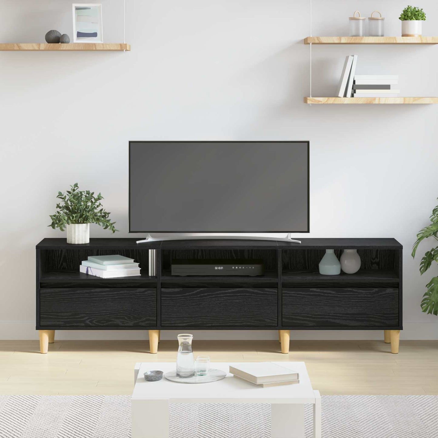 TV-Schränk 150 x 30 x 45 cm Schwarz Eichen-Optik Holzwerkstoff