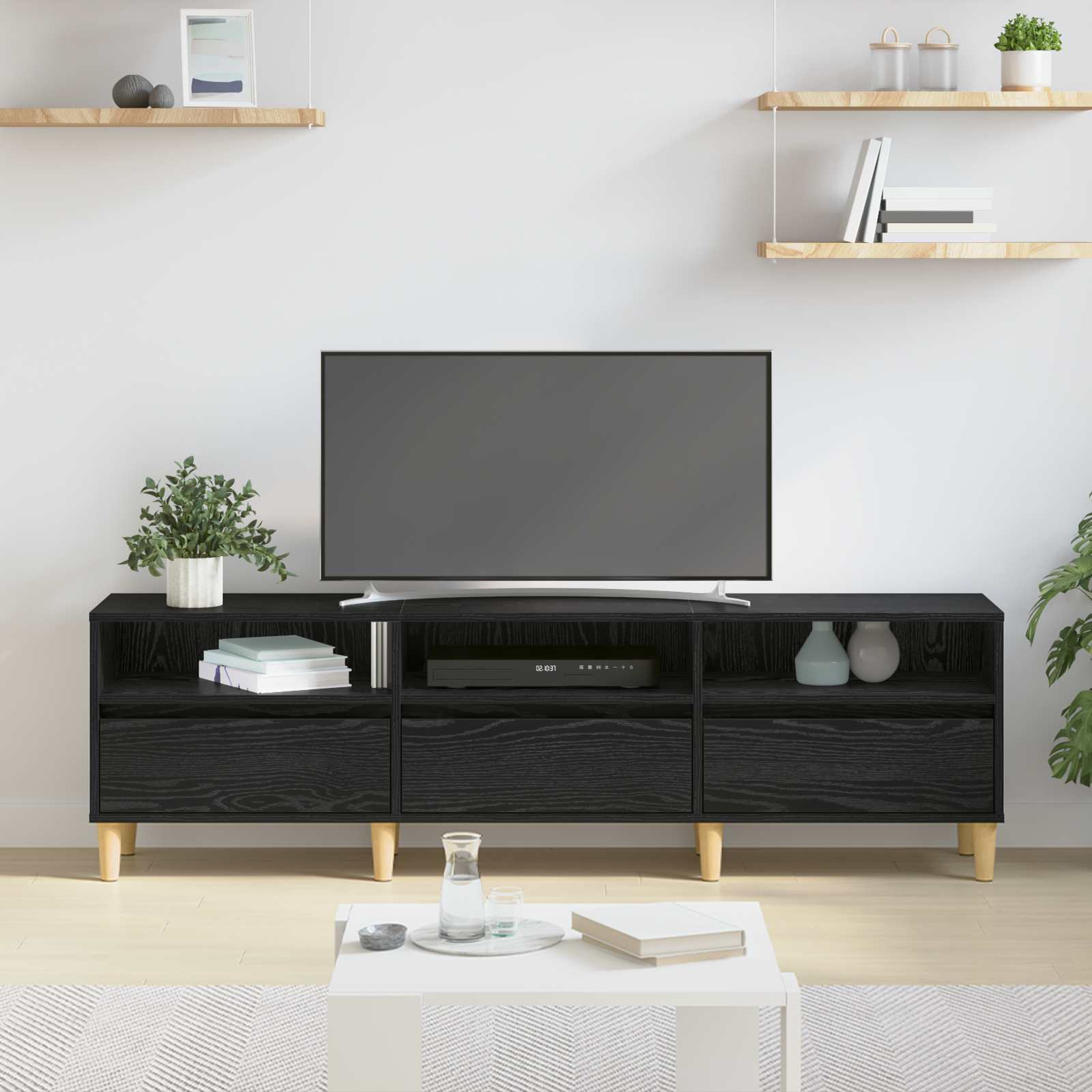 TV-Schränk 150 x 30 x 45 cm Schwarz Eichen-Optik Holzwerkstoff