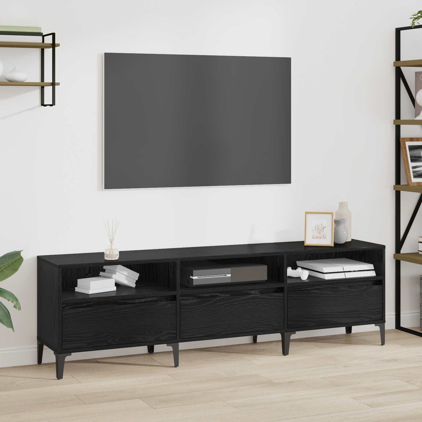 TV-Schränk mit Schubladen Schwarz Eichen-Optik 150 x 30 x 45 cm