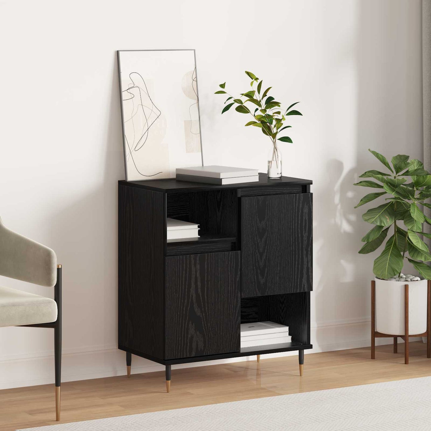 Sideboard Schwarz Eichen-Optik 60 x 35 x 70 cm