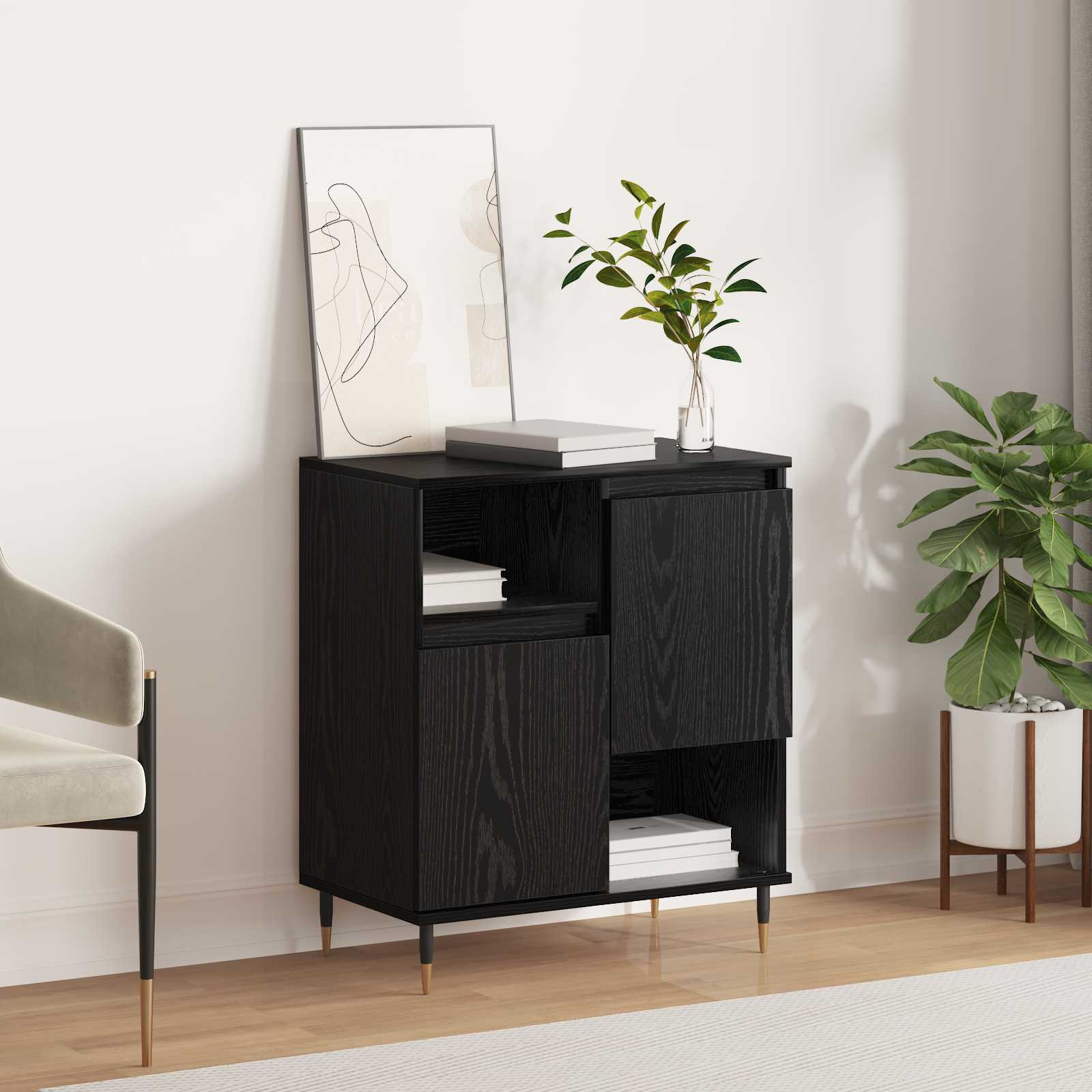 Sideboard Schwarz Eichen-Optik 60 x 35 x 70 cm