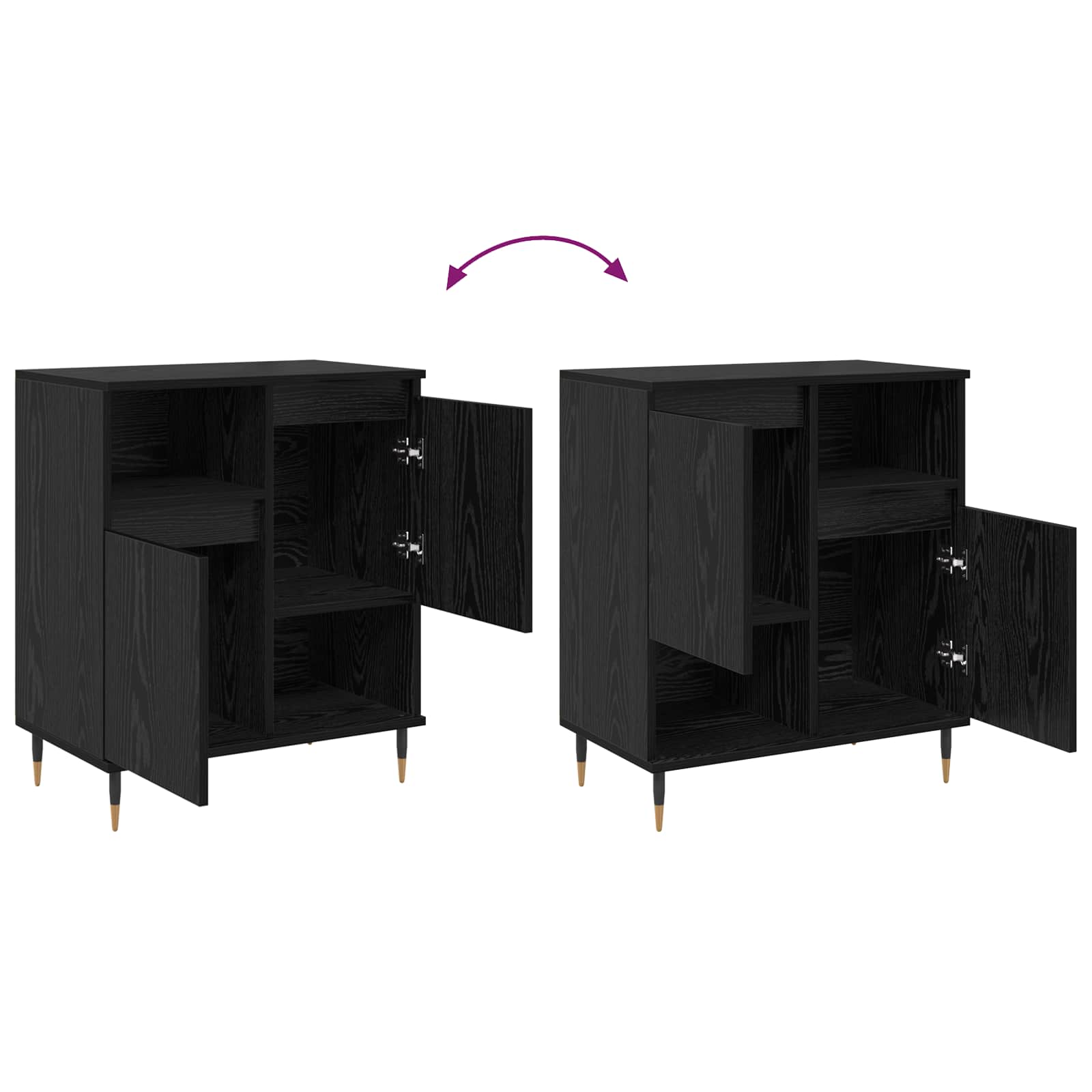 Sideboard Schwarz Eichen-Optik 60 x 35 x 70 cm