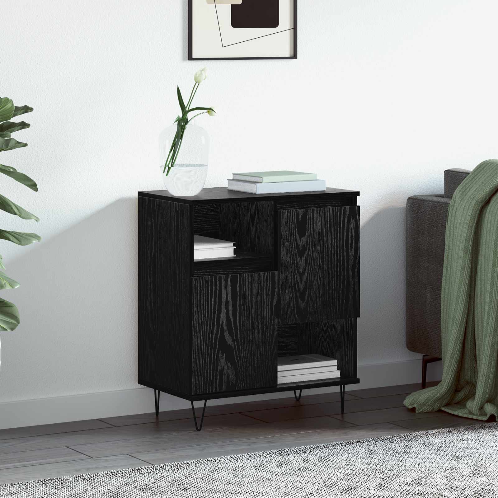 Sideboard Schwarz Eichen-Optik 60 x 35 x 70 cm