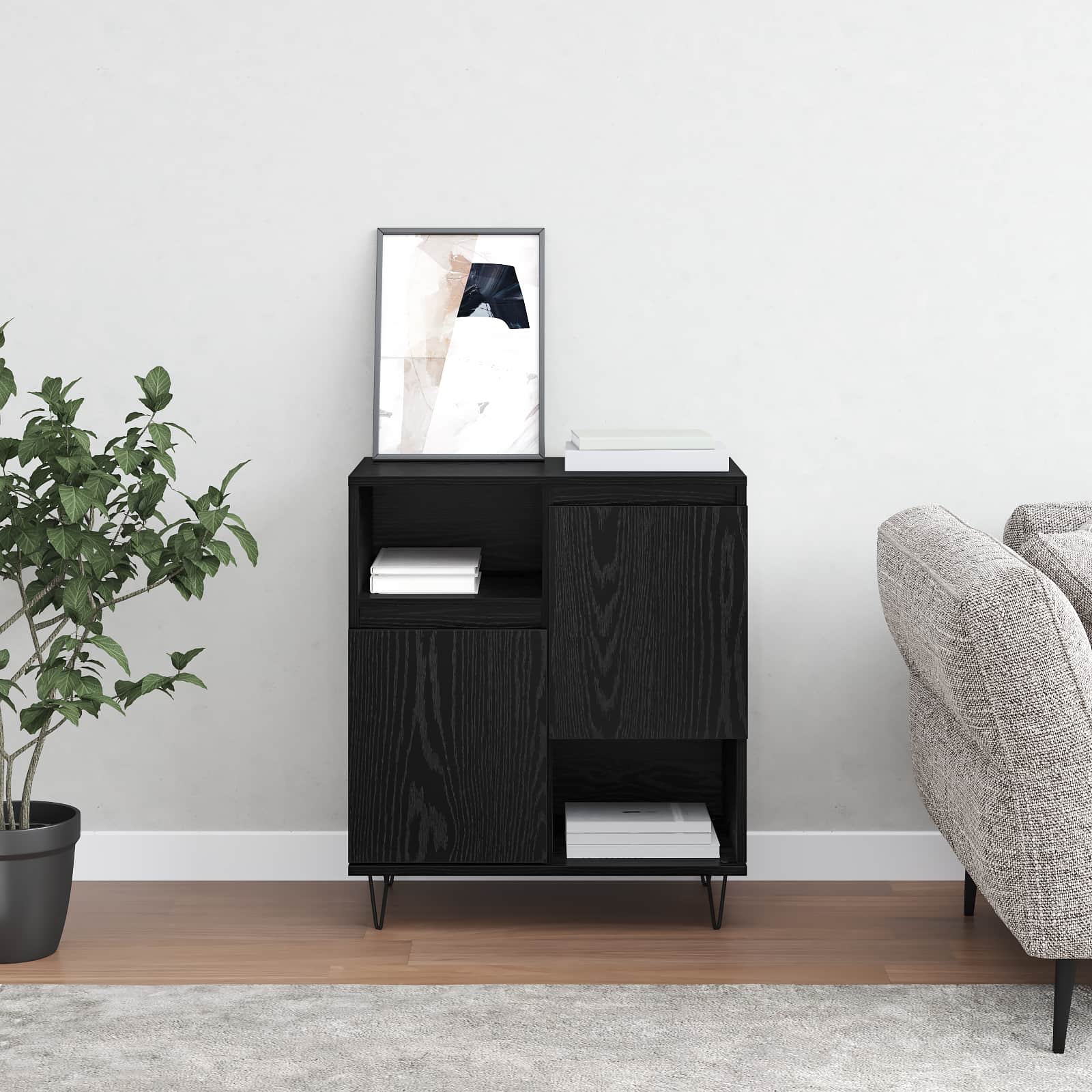 Sideboard Schwarz Eichen-Optik 60 x 35 x 70 cm