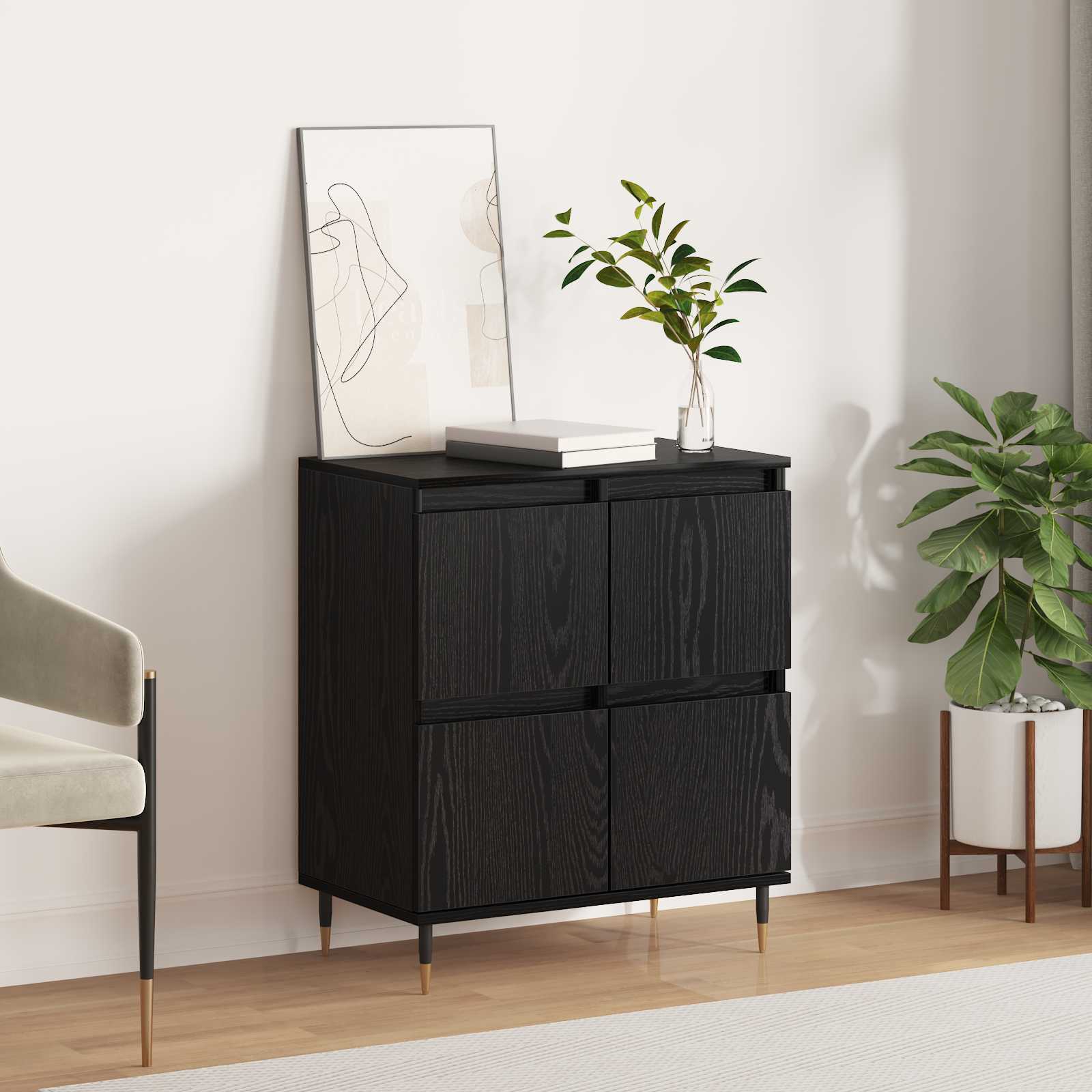 Sideboard Schwarz Eichen-Optik 60 x 35 x 70 cm