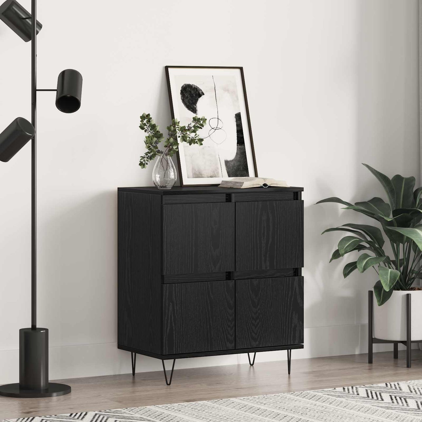 Sideboard Schwarz Eichen-Optik 60 x 35 x 70 cm
