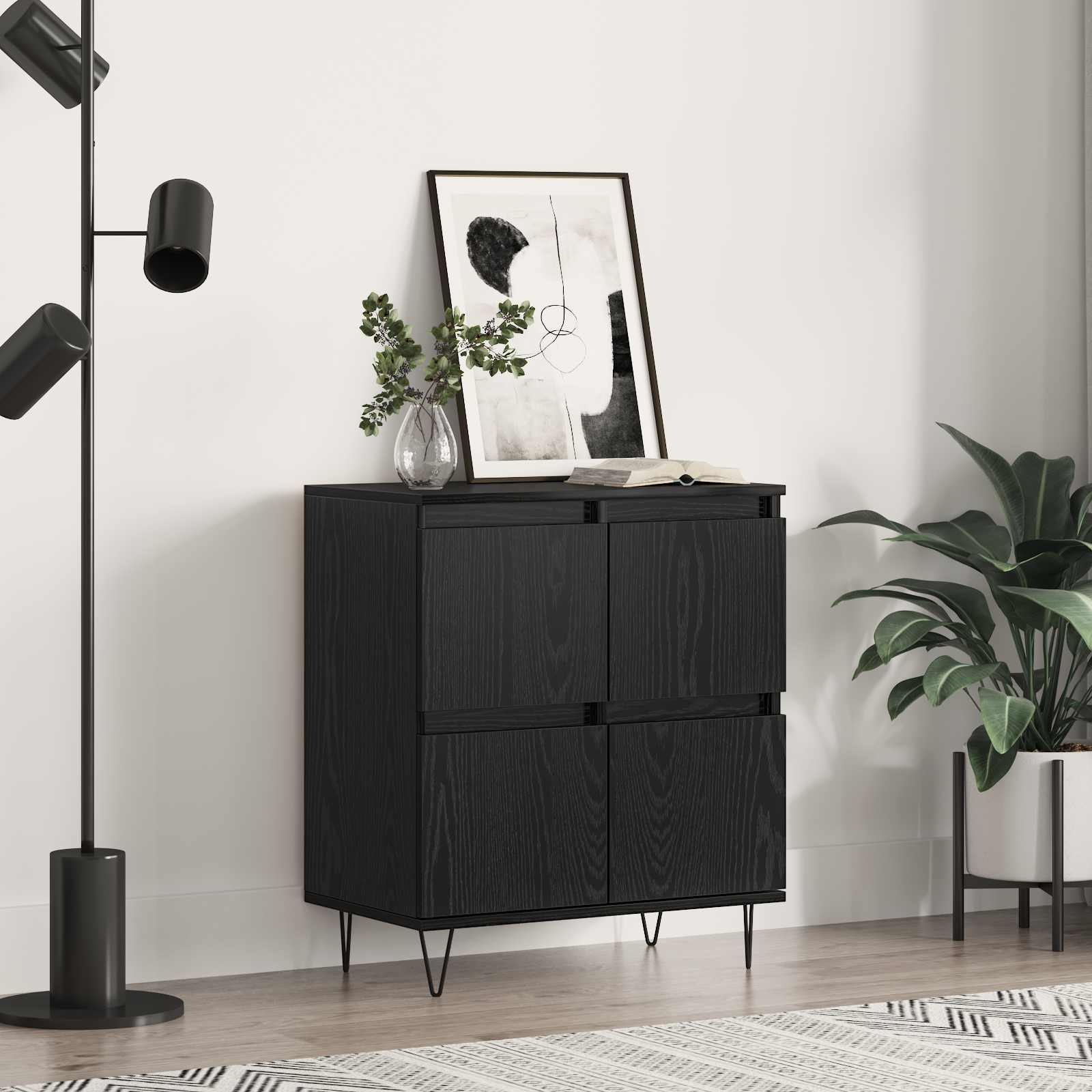 Sideboard Schwarz Eichen-Optik 60 x 35 x 70 cm