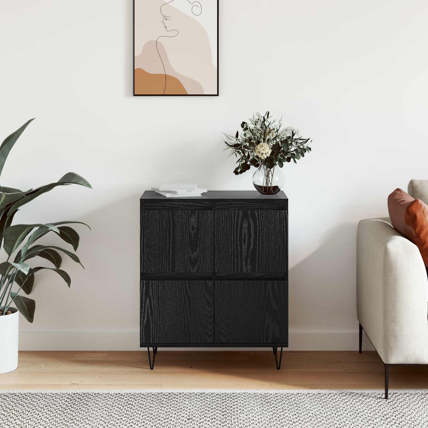 Sideboard Schwarz Eichen-Optik 60 x 35 x 70 cm
