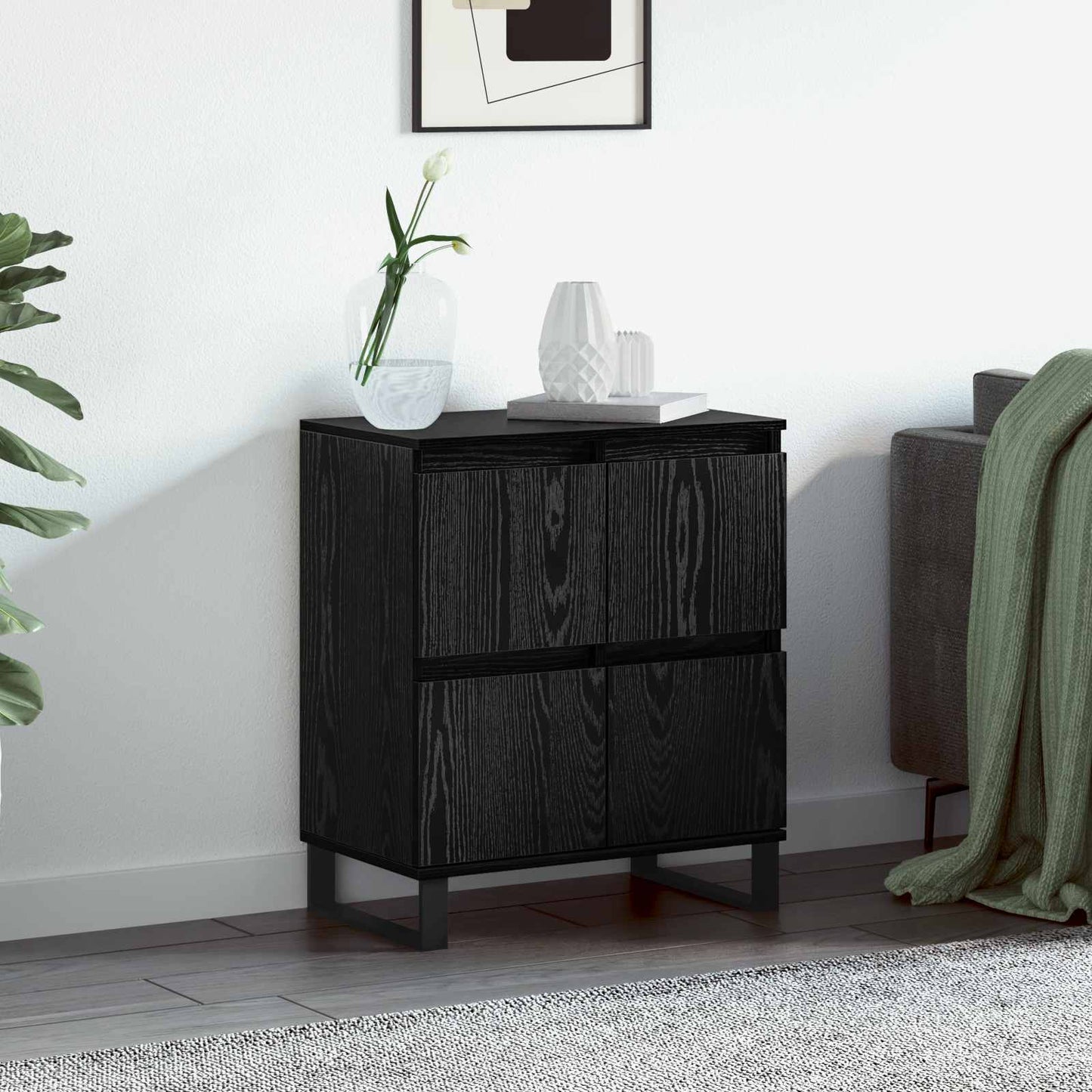 Sideboard Schwarz Eichen-Optik 60 x 35 x 70 cm