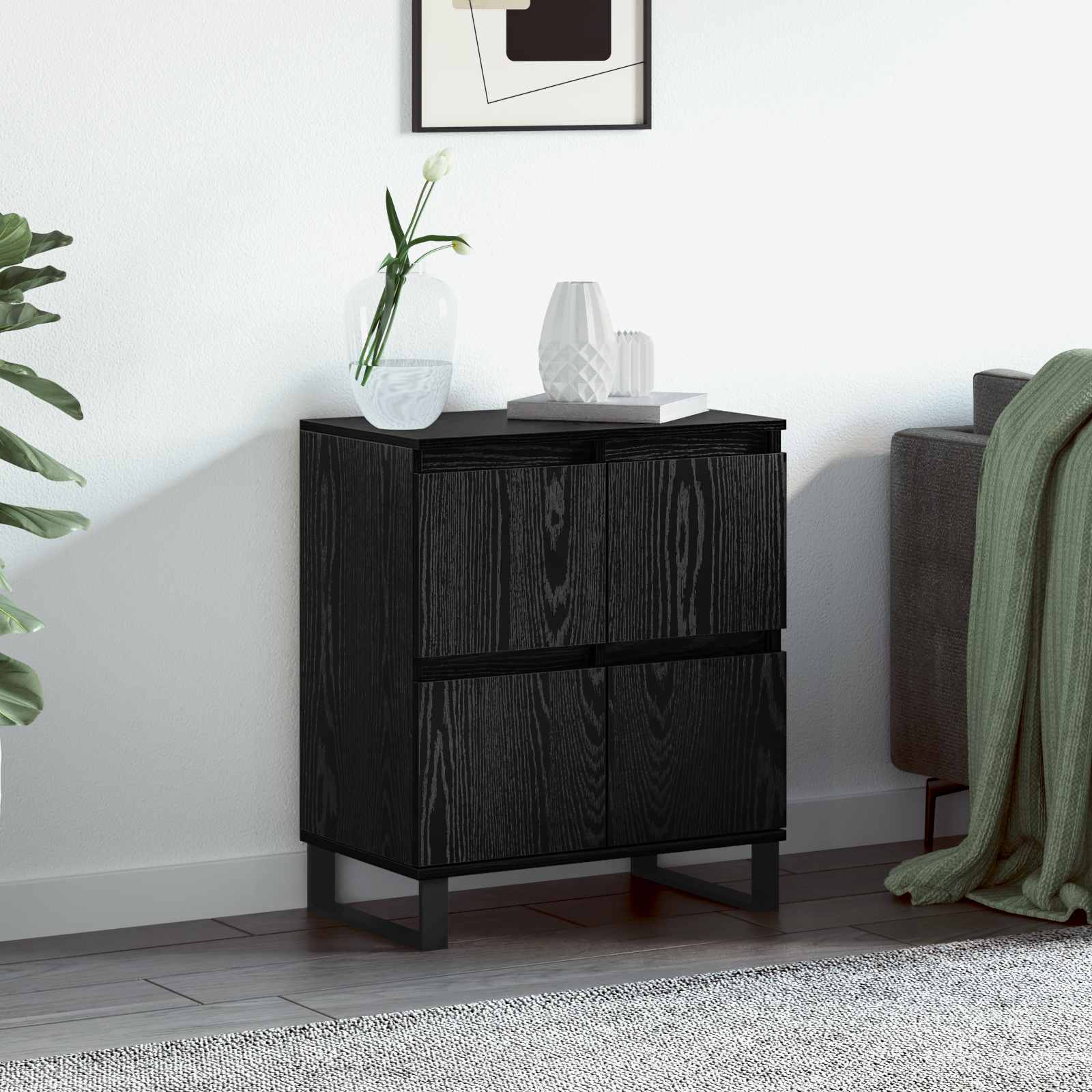 Sideboard Schwarz Eichen-Optik 60 x 35 x 70 cm