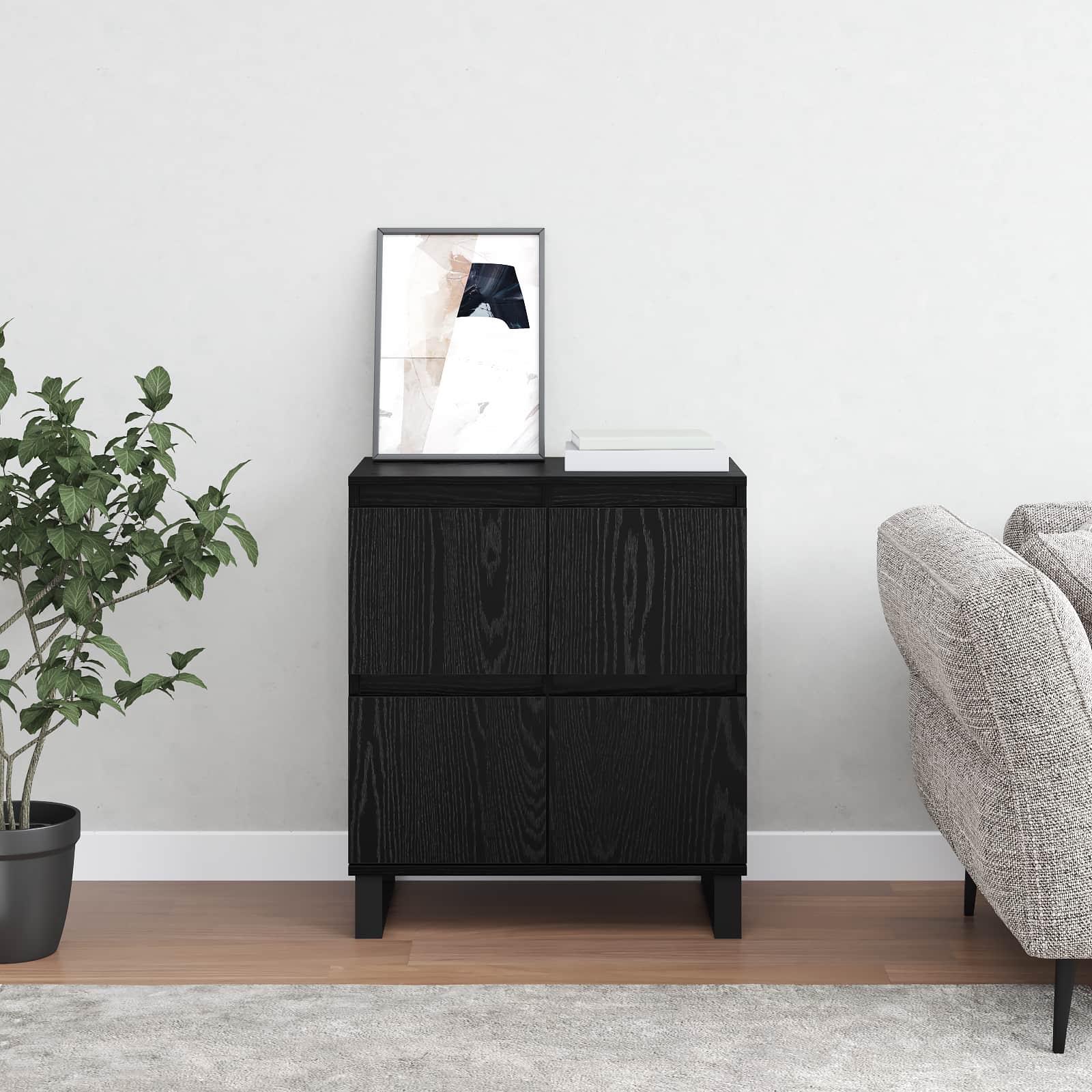 Sideboard Schwarz Eichen-Optik 60 x 35 x 70 cm