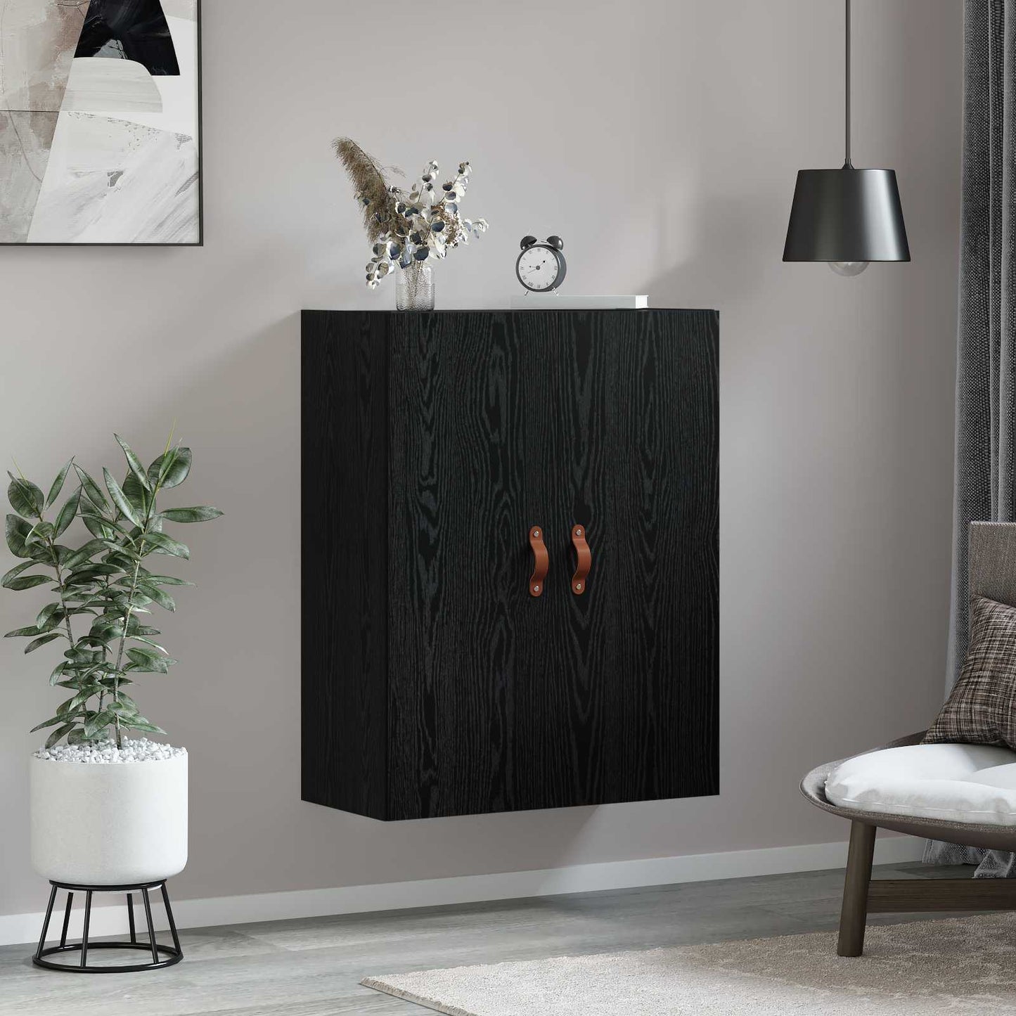 Wandschrank Schwarz Eichen-Optik 69,5 x 34 x 90 cm