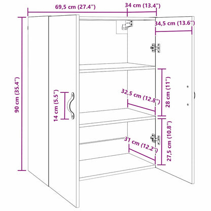 Wandschrank Schwarz Eichen-Optik 69,5 x 34 x 90 cm
