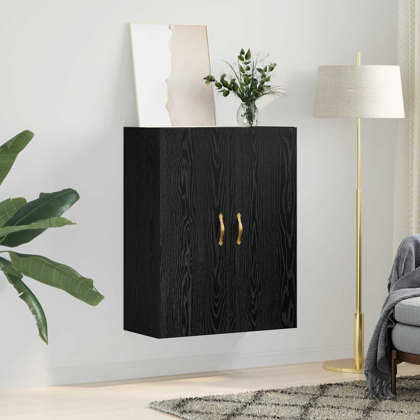 Wandschrank Schwarz Eichen-Optik 69,5 x 34 x 90 cm