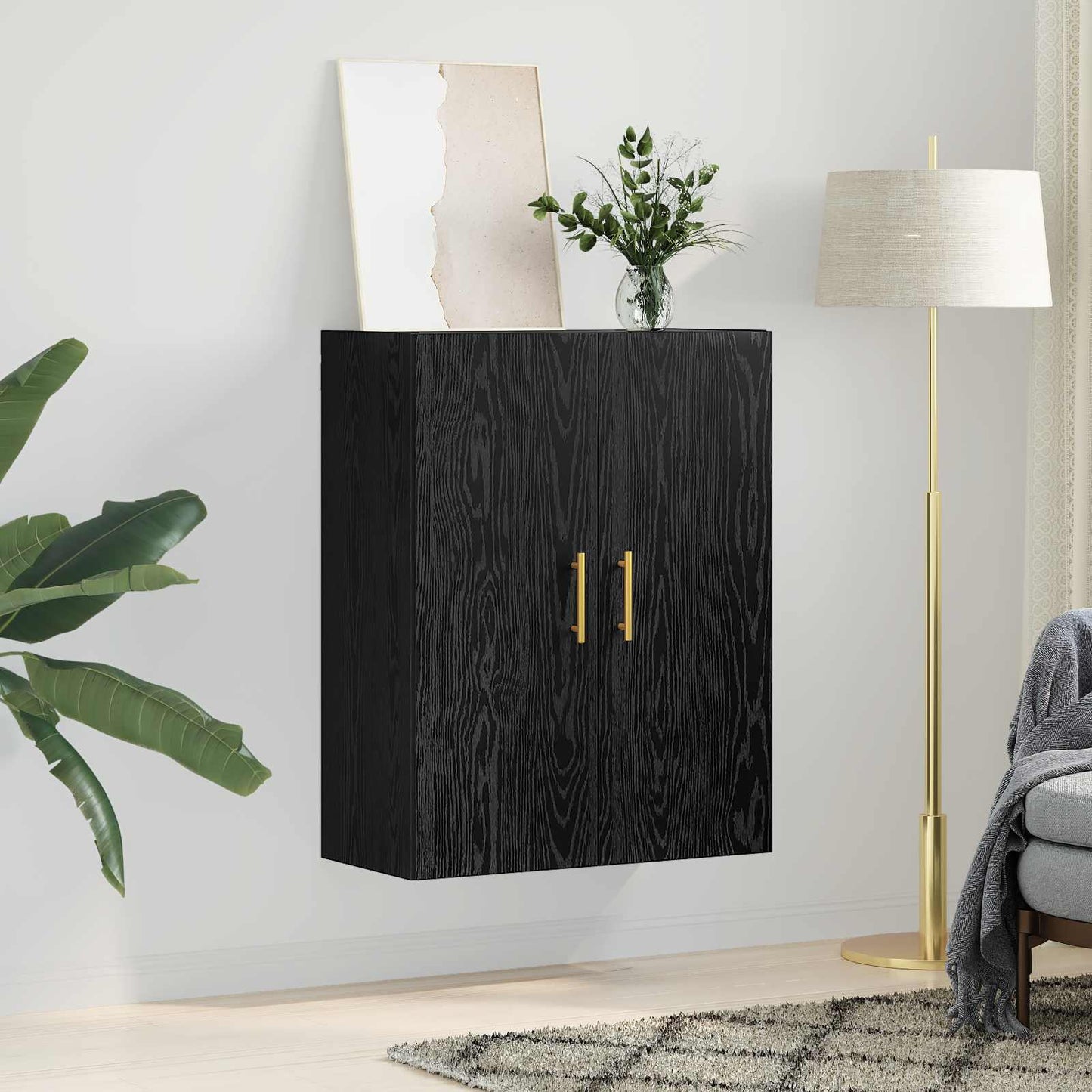 Wandschrank Schwarz Eichen-Optik 69,5 x 34 x 90 cm