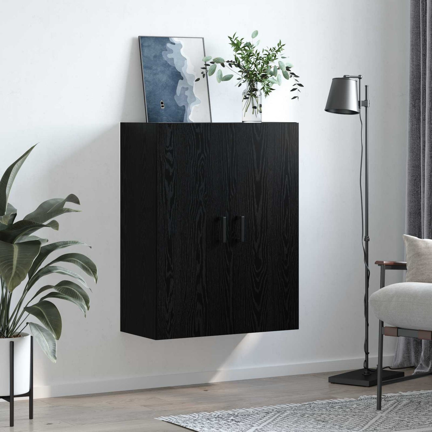 Wandschrank Schwarz Eichen-Optik 69,5 x 34 x 90 cm