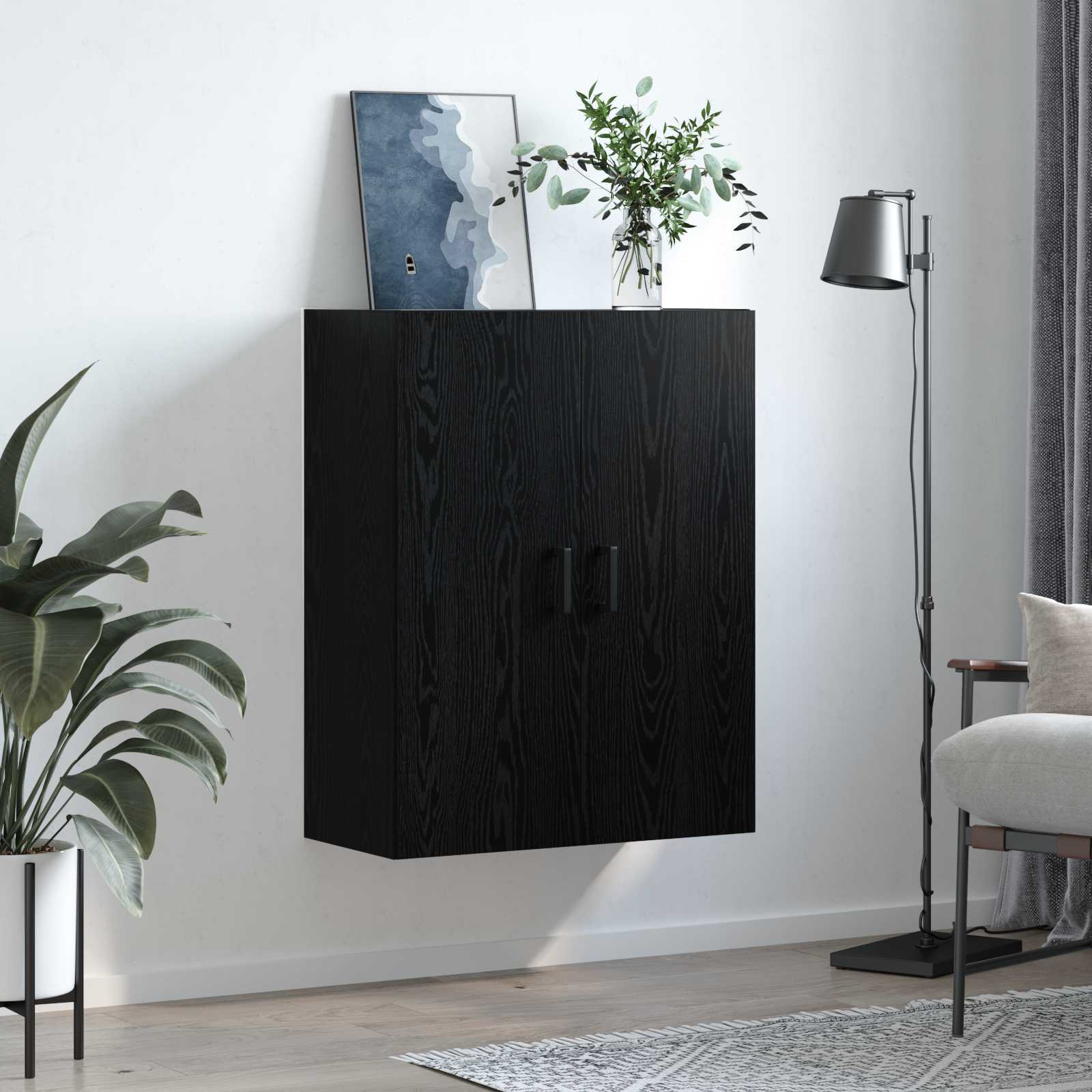 Wandschrank Schwarz Eichen-Optik 69,5 x 34 x 90 cm