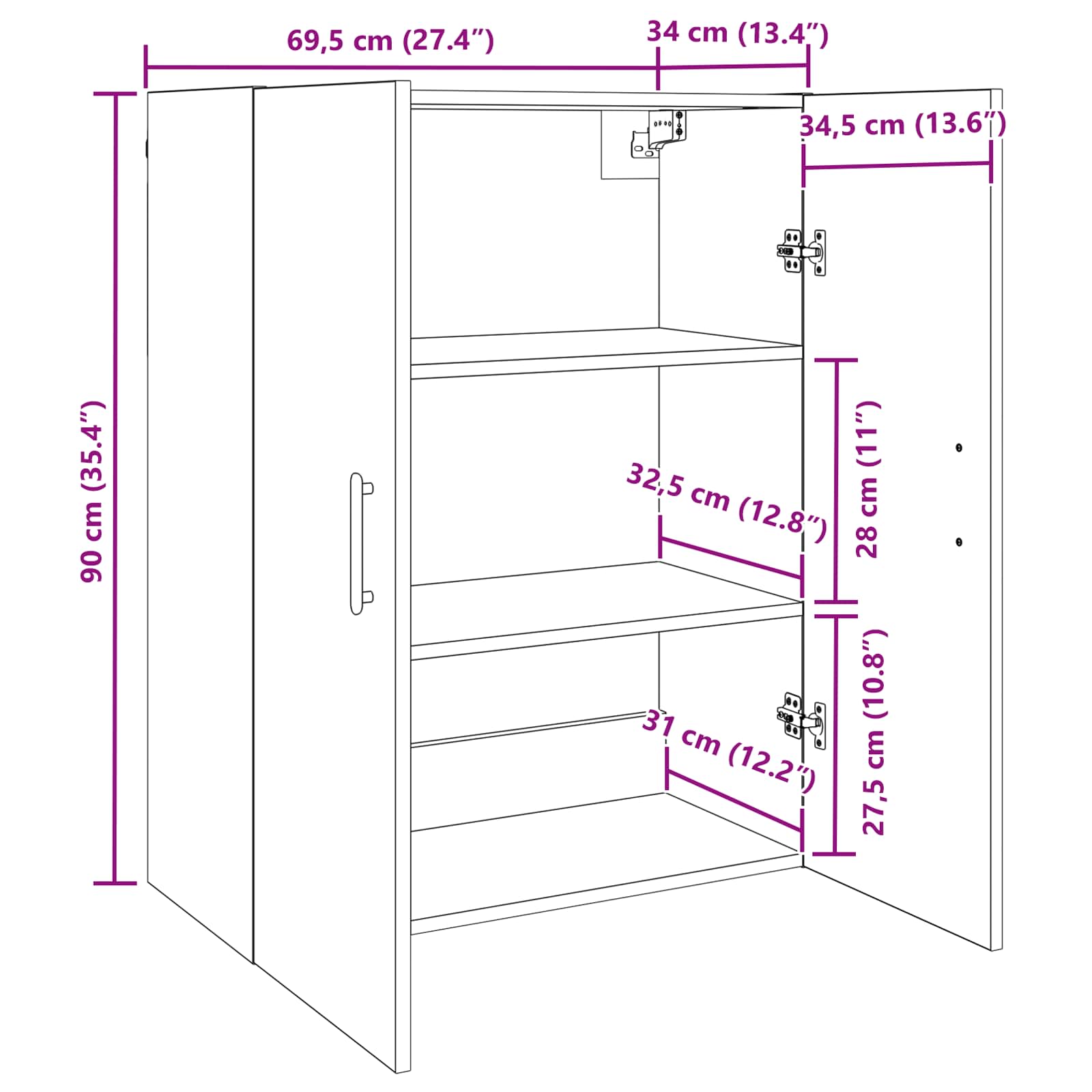Wandschrank Altholz 69,5 x 34 x 90 cm Holzwerkstoff