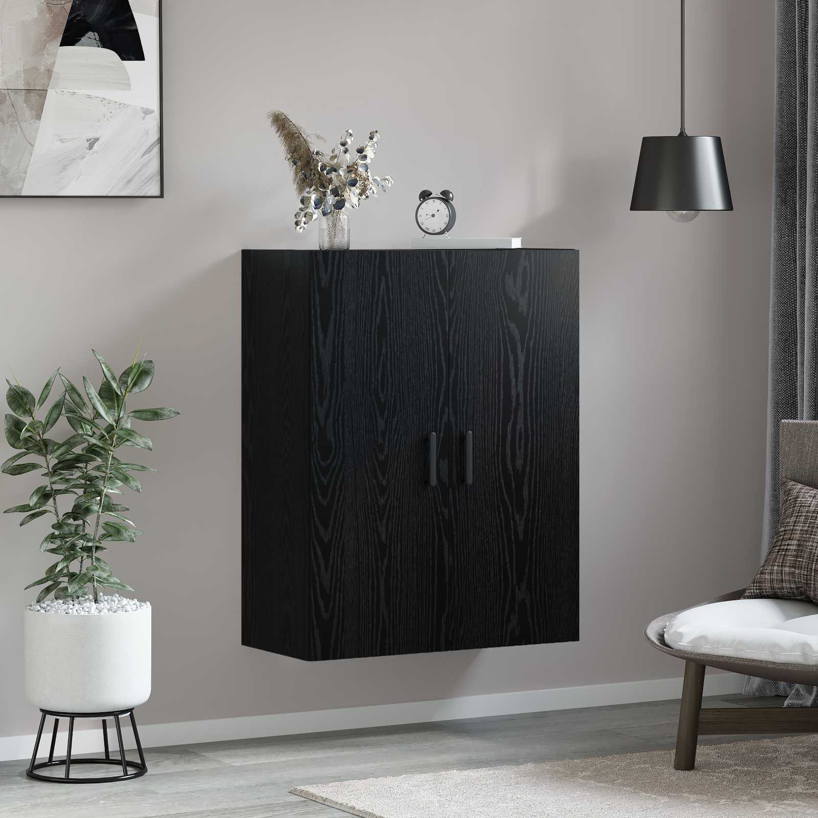 Wandschrank Schwarz Eichen-Optik 69,5 x 34 x 90 cm