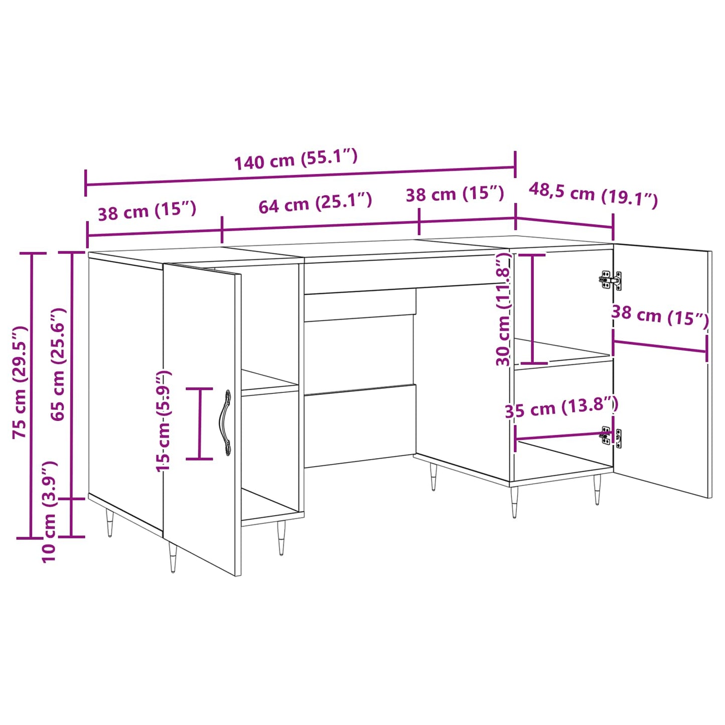 Schreibtisch Artisan-Eiche Holzwerkstoff 140 x 50 x 75 cm