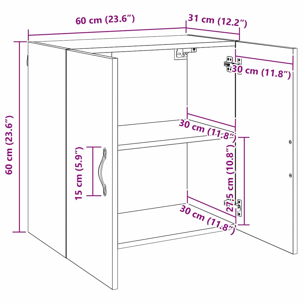 Wandschrank Schwarze Eiche 60 x 31 x 60 cm Holzwerkstoff