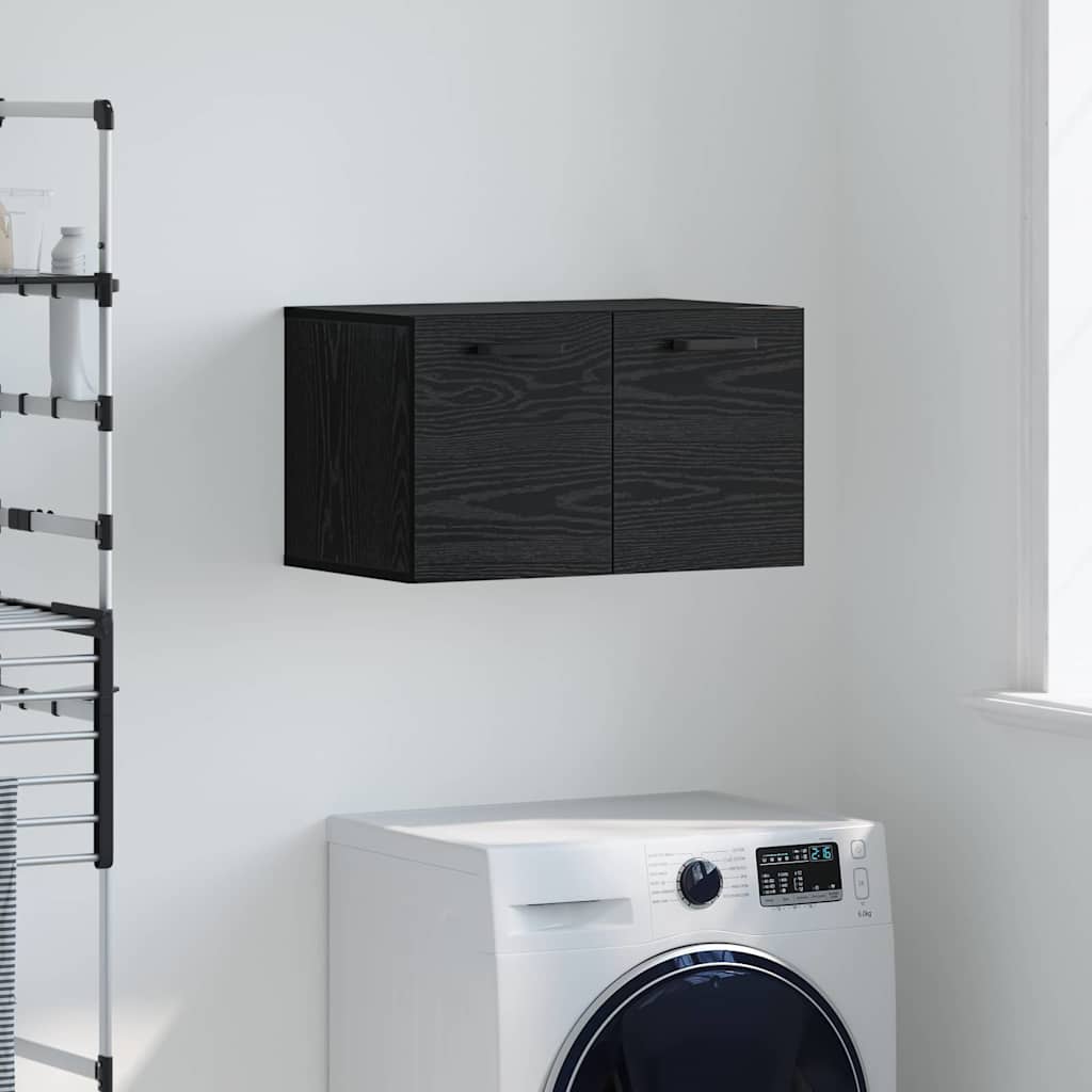 Wandschrank Wandmontiert Schwarz Eichen-Optik 60 x 36.5 x 35 cm