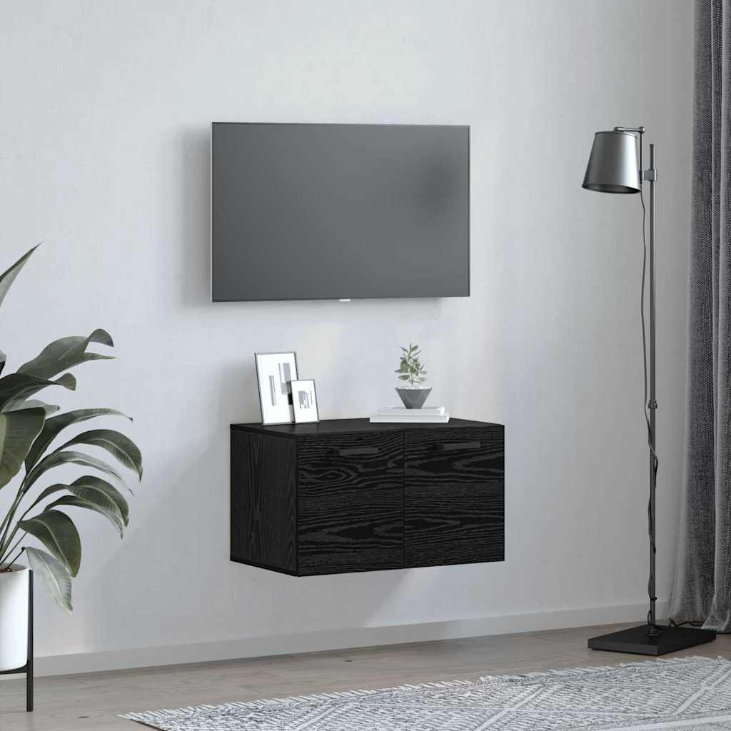 Wandschrank Wandmontiert Schwarz Eichen-Optik 60 x 36.5 x 35 cm