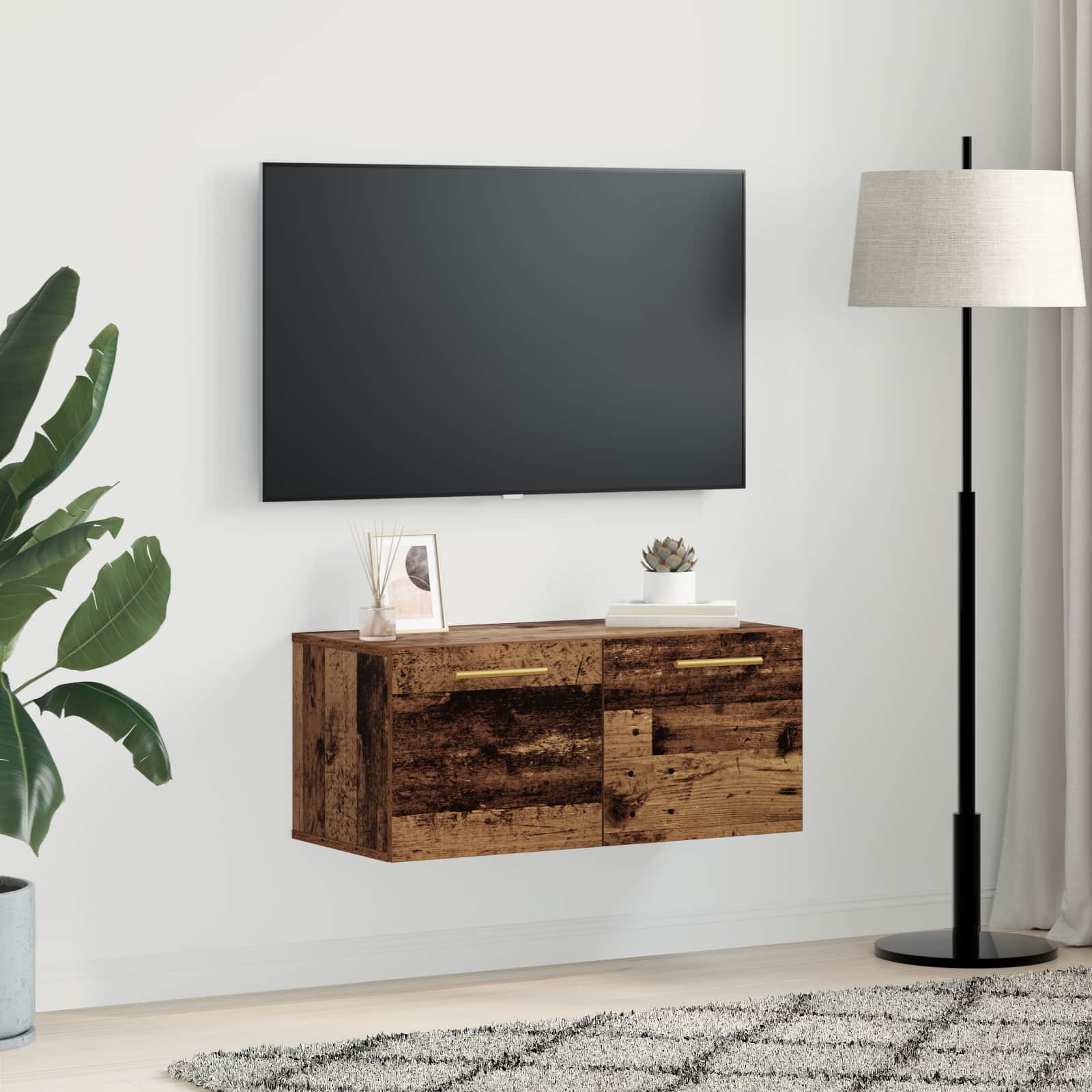 Wandschrank 80 x 36.5 x 35 cm Holzwerkstoff Altholz