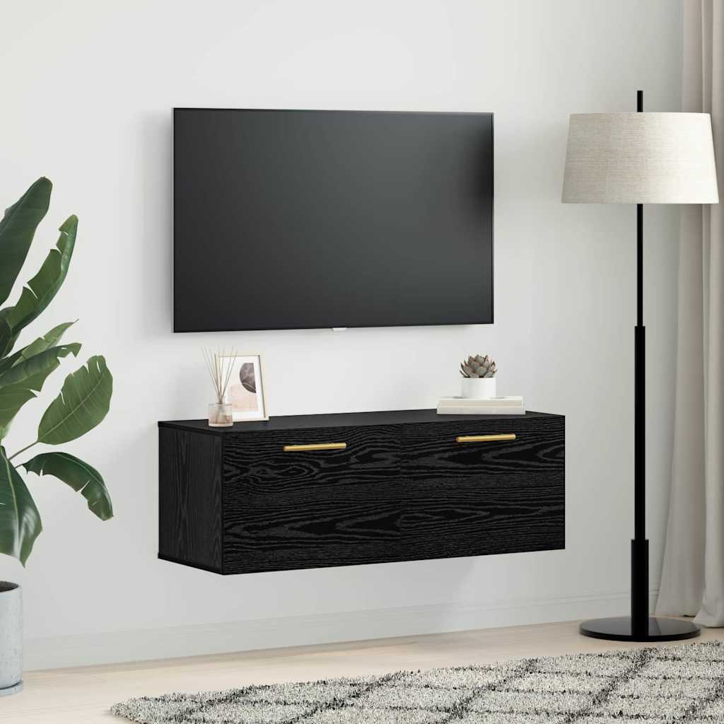 Wandschrank Schwarz Eichen-Optik 100 x 36,5 x 35 cm