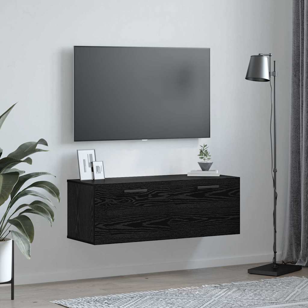 Wandschrank Schwarz Eichen-Optik 100 x 36,5 x 35 cm