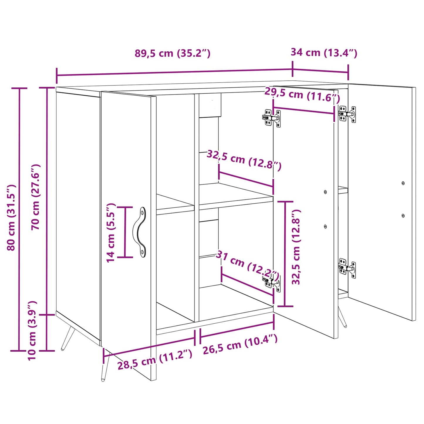 Sideboard Altholz 89,5 x 34 x 80 cm Holzwerkstoff