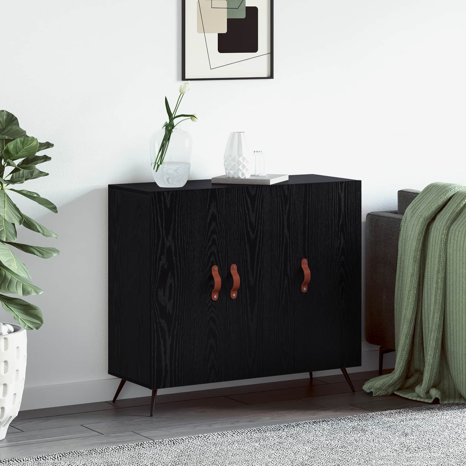 Sideboard Schwarz Eichen-Optik 89,5 x 34 x 80 cm Holzwerkstoff